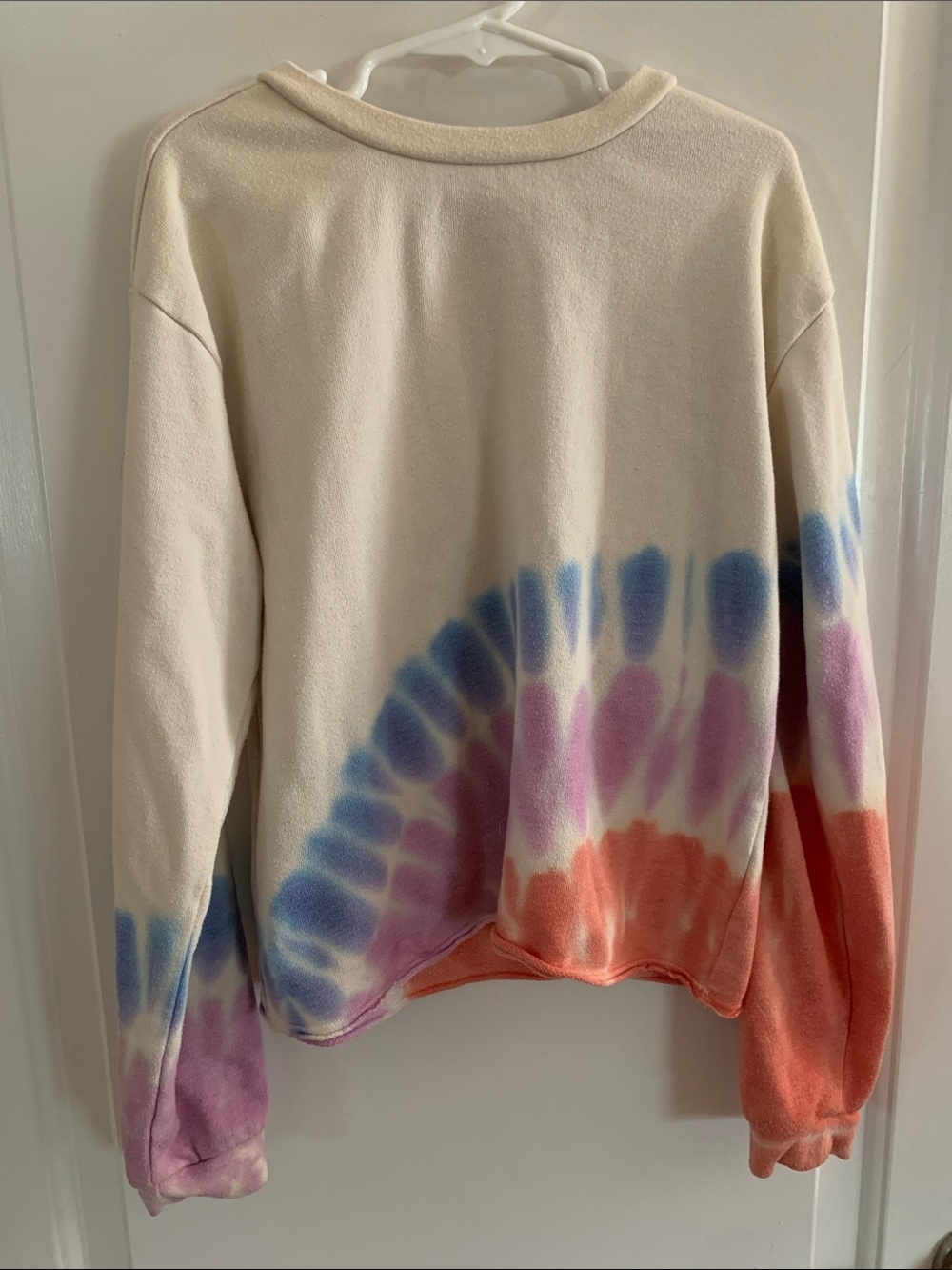 Splendid Cream Tie-Dye Crewneck Sweatshirt with Blue, Purple & Coral Accents